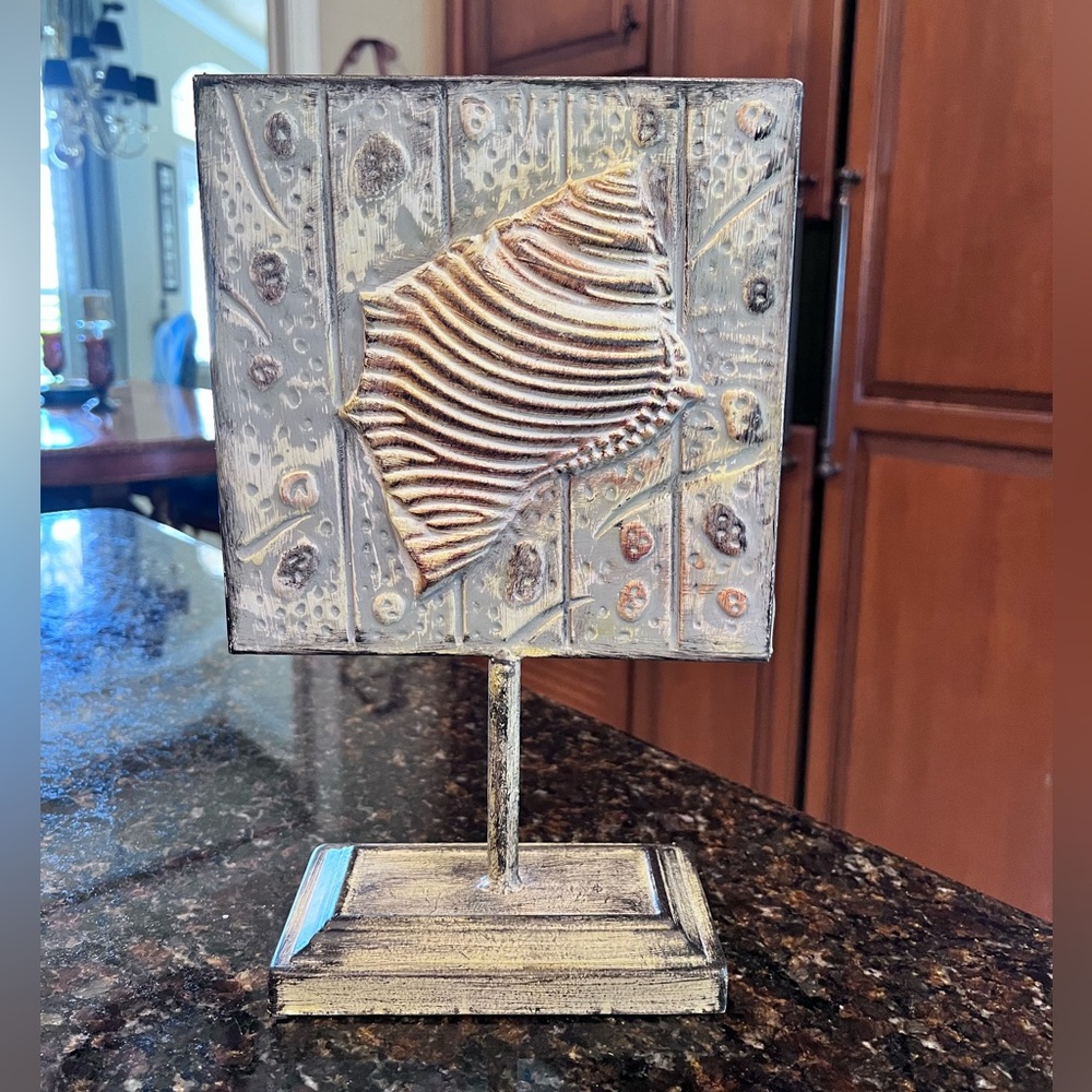 Metal Pedestal Seashell Sculpture Art Home Accent